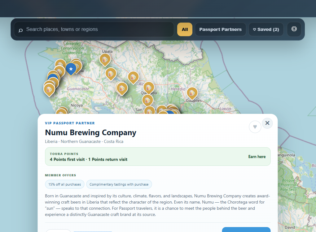 Toura Passport Explorer showing NUMU Brewing Company
